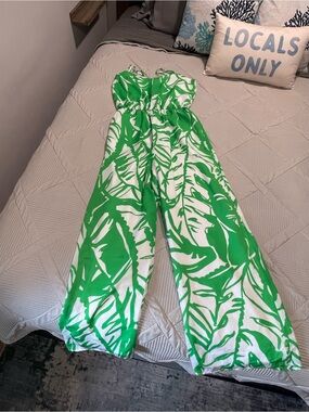 Lilly Pulitzer Green and White Tropical Jumpsuit